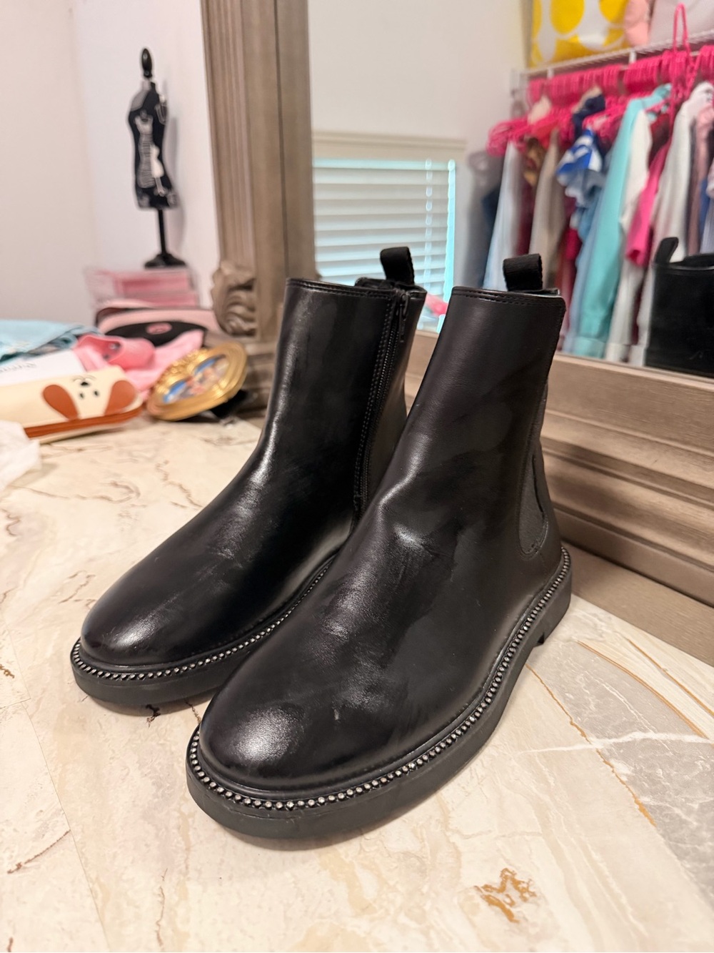 Zara Black Leather Chukka Boots with Studded Sole